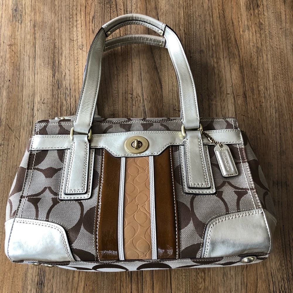 Coach Hampton Signature Stripe Satchel EXCELLENT